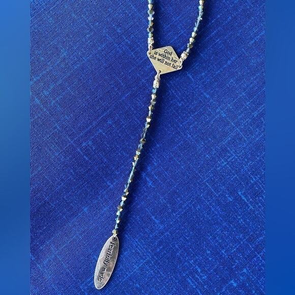 Fearfully Made Bible Verse Blue and Gold Beaded Necklace Long Pendant - Picture 2 of 3